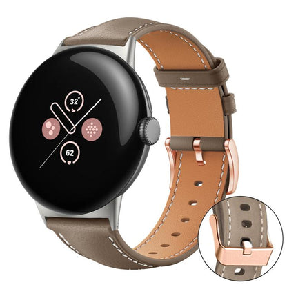 Bracelet de montre xDfind en cuir végan grain fin Black Shark avec boucle or rose, For Google Pixel Watch 4 / 3 / 2 / 1 41mm