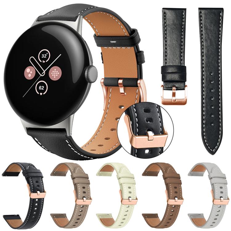 Bracelet de montre xDfind en cuir végan grain fin Black Shark avec boucle or rose, For Google Pixel Watch 4 / 3 / 2 / 1 41mm