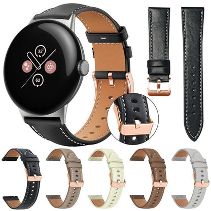 Bracelet de montre xDfind en cuir végan grain fin Black Shark avec boucle or rose, For Google Pixel Watch 4 / 3 / 2 / 1 41mm