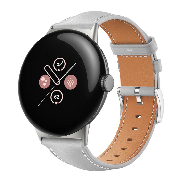 Bracelet de montre xDfind Flat Head Black Shark en cuir grainé fin, For Google Pixel Watch 5 / 4 / 3 / 2 / 1 41mm, For Google Pixel Watch 5 / 4 / 3 45mm