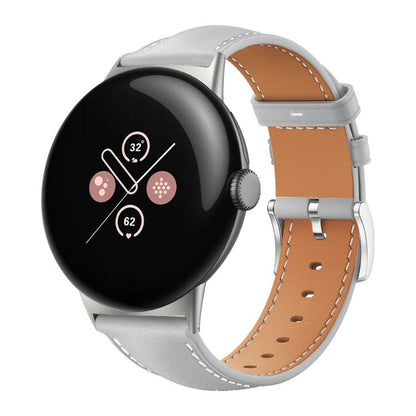 Bracelet de montre xDfind Flat Head Black Shark en cuir grainé fin, For Google Pixel Watch 5 / 4 / 3 / 2 / 1 41mm, For Google Pixel Watch 5 / 4 / 3 45mm