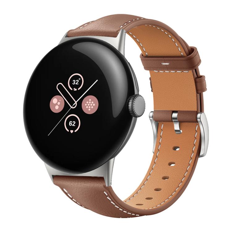 Bracelet de montre xDfind Flat Head Black Shark en cuir grainé fin, For Google Pixel Watch 5 / 4 / 3 / 2 / 1 41mm, For Google Pixel Watch 5 / 4 / 3 45mm