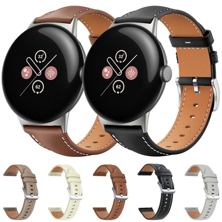 Bracelet de montre xDfind Flat Head Black Shark en cuir grainé fin, For Google Pixel Watch 5 / 4 / 3 / 2 / 1 41mm, For Google Pixel Watch 5 / 4 / 3 45mm
