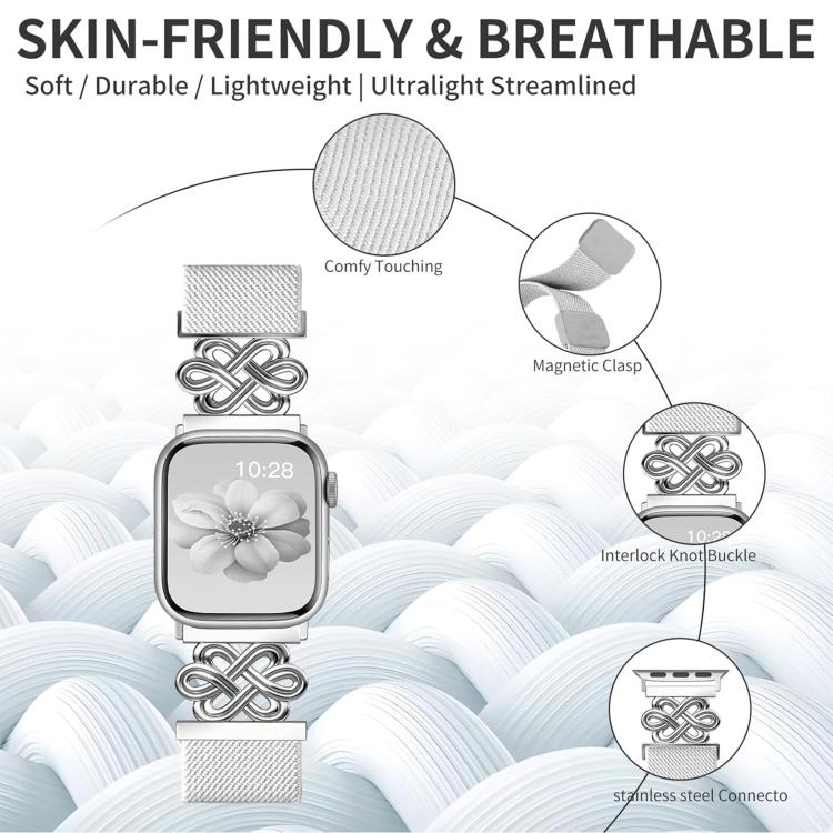 Bracelet de montre xDfind en nylon tressé avec boucle magnétique et nœud chinois, For Apple Watch 42 / 44 / 45 / 46 / 49mm, For Apple Watch 38 / 40 / 41 / S11 42mm