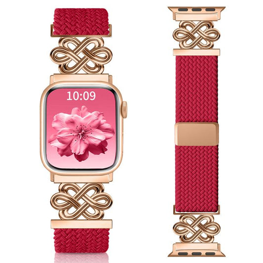 Bracelet de montre xDfind en nylon tressé arc-en-ciel avec nœud chinois et boucle magnétique, For Apple Watch 42 / 44 / 45 / 46 / 49mm, For Apple Watch 38 / 40 / 41 / S11 42mm