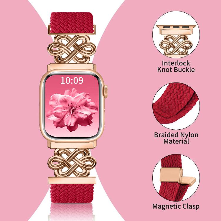 Bracelet de montre xDfind en nylon tressé arc-en-ciel avec nœud chinois et boucle magnétique, For Apple Watch 42 / 44 / 45 / 46 / 49mm, For Apple Watch 38 / 40 / 41 / S11 42mm