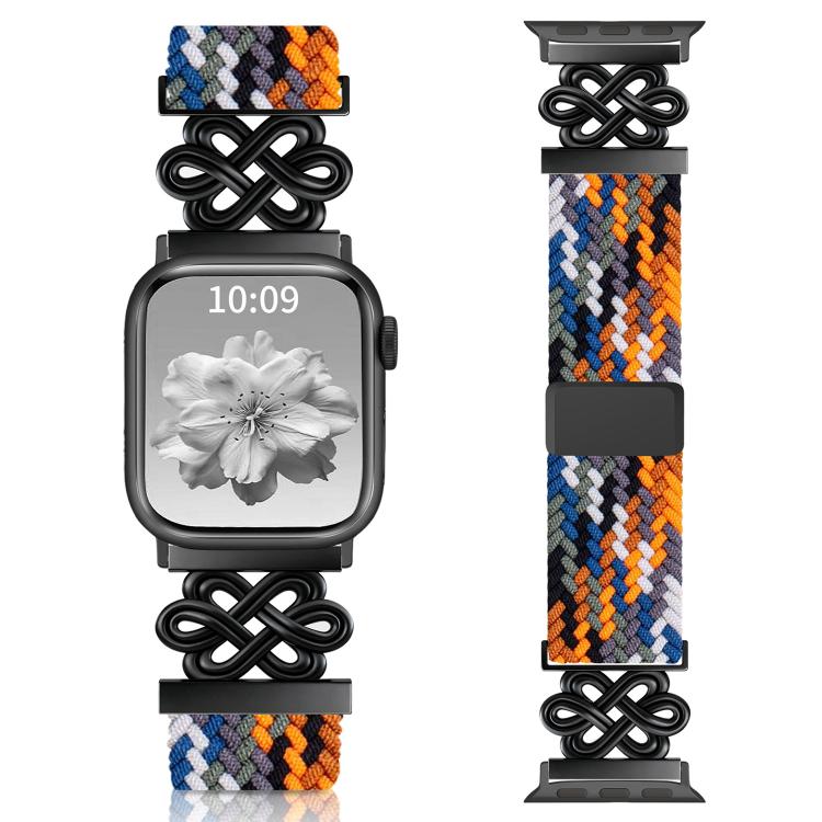 Bracelet de montre xDfind en nylon tressé arc-en-ciel avec nœud chinois et boucle magnétique, For Apple Watch 42 / 44 / 45 / 46 / 49mm, For Apple Watch 38 / 40 / 41 / S11 42mm