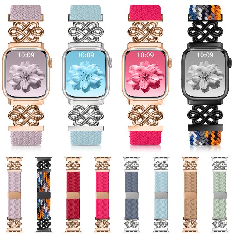 Bracelet de montre xDfind en nylon tressé arc-en-ciel avec nœud chinois et boucle magnétique, For Apple Watch 42 / 44 / 45 / 46 / 49mm, For Apple Watch 38 / 40 / 41 / S11 42mm