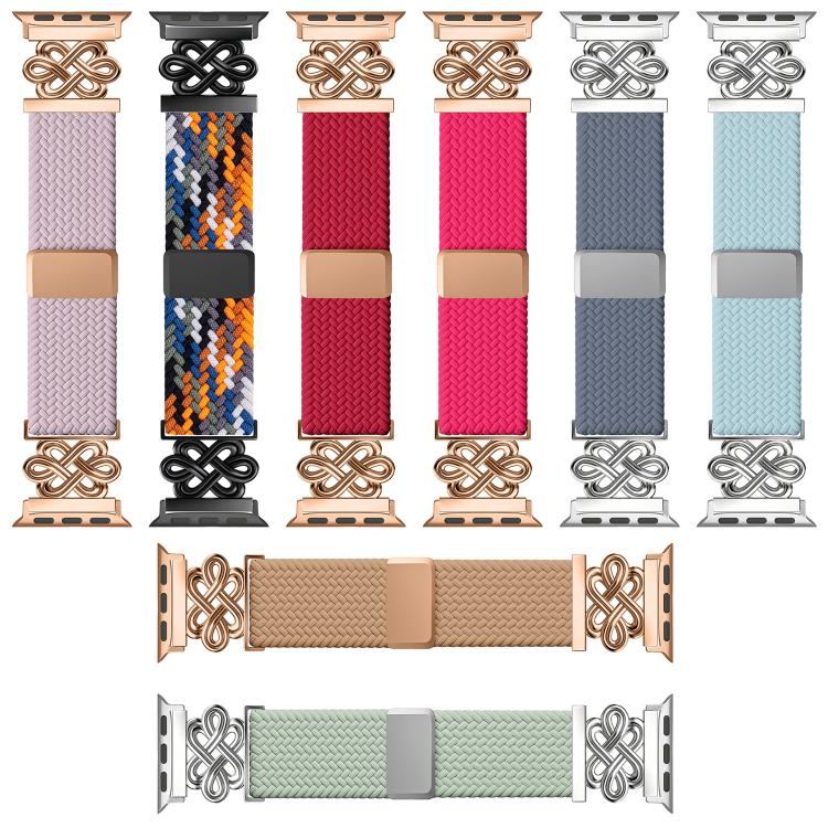 Bracelet de montre xDfind en nylon tressé arc-en-ciel avec nœud chinois et boucle magnétique, For Apple Watch 42 / 44 / 45 / 46 / 49mm, For Apple Watch 38 / 40 / 41 / S11 42mm