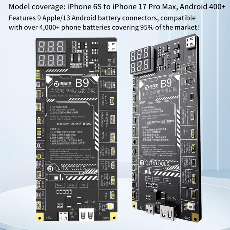 Carte d'activation de charge de batterie JTX B9 5-9V pour iPhone 6S-17 Pro Max (sauf 16e) et Android, JTX B9