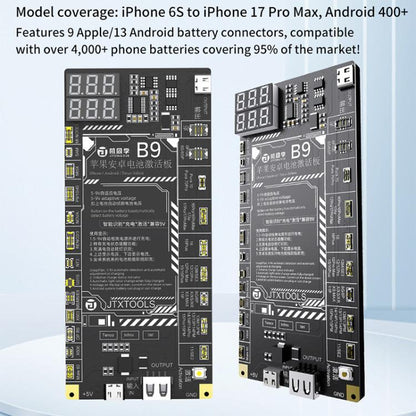 Carte d'activation de charge de batterie JTX B9 5-9V pour iPhone 6S-17 Pro Max (sauf 16e) et Android, JTX B9