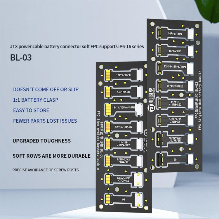 Câble d'alimentation JTX BL-03 avec connecteur FPC souple pour batterie, compatible avec les iPhone 6 à 16., JTX BL-03
