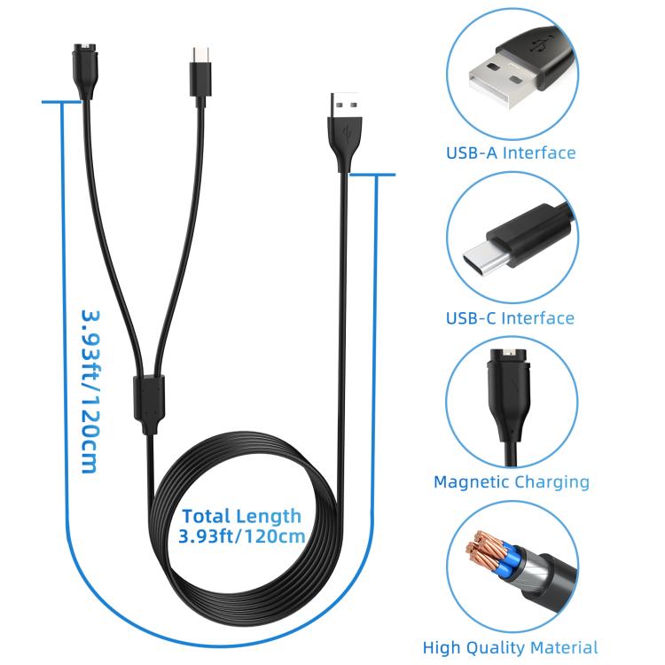 Câble de charge USB vers Type-C 2 en 1 xDfind, longueur : 1,2 m, Charger Cable