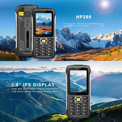 Téléphone robuste HP289 4G IP68, écran 2,8 pouces, batterie 4500 mAh, réseau : 4G, Bluetooth, radio FM, SOS, lampe torche, EU Plug, US Plug, UK Plug, AU Plug