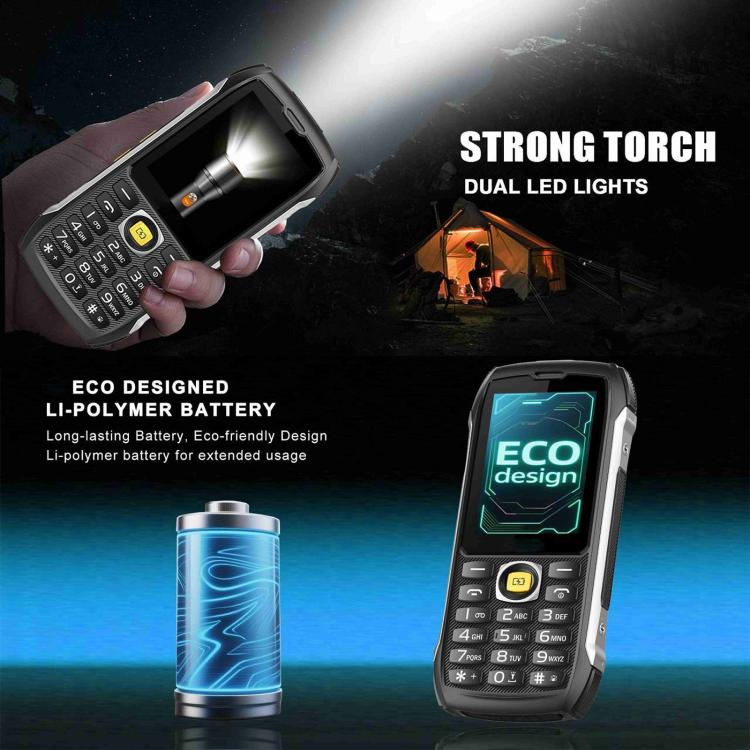Téléphone robuste HP289 4G IP68, écran 2,8 pouces, batterie 4500 mAh, réseau : 4G, Bluetooth, radio FM, SOS, lampe torche, EU Plug, US Plug, UK Plug, AU Plug