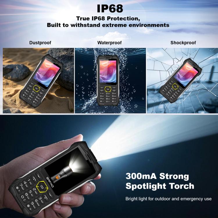 Téléphone robuste HP336 4G IP68, écran 3,5 pouces, batterie 4500 mAh, réseau : 4G, Bluetooth, radio FM, SOS, lampe torche, EU Plug, US Plug, UK Plug, AU Plug