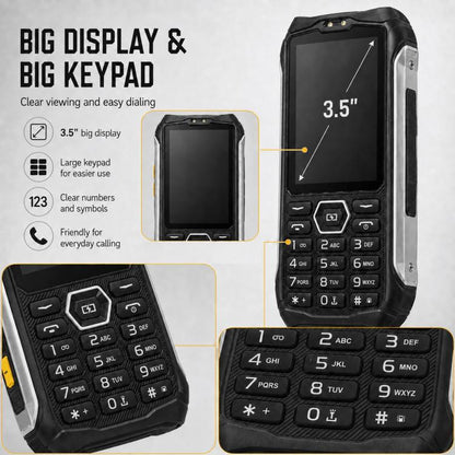Téléphone robuste HP336 4G IP68, écran 3,5 pouces, batterie 4500 mAh, réseau : 4G, Bluetooth, radio FM, SOS, lampe torche, EU Plug, US Plug, UK Plug