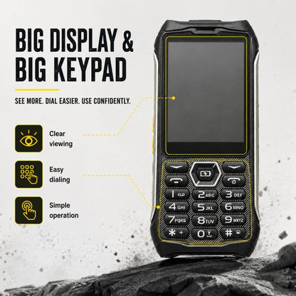 Téléphone robuste HP336 4G IP68, écran 3,5 pouces, batterie 4500 mAh, réseau : 4G, Bluetooth, radio FM, SOS, lampe torche, EU Plug, US Plug, UK Plug