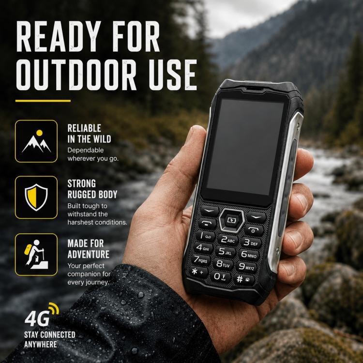 Téléphone robuste HP336 4G IP68, écran 3,5 pouces, batterie 4500 mAh, réseau : 4G, Bluetooth, radio FM, SOS, lampe torche, EU Plug, US Plug, UK Plug