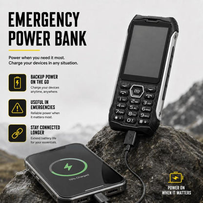 Téléphone robuste HP336 4G IP68, écran 3,5 pouces, batterie 4500 mAh, réseau : 4G, Bluetooth, radio FM, SOS, lampe torche, EU Plug, US Plug, UK Plug