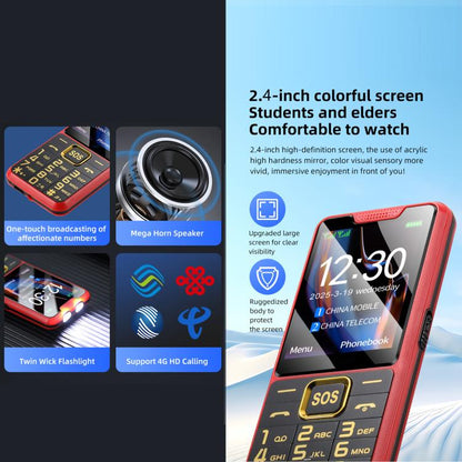 Téléphone YEEMI K3+ 4G à clavier, écran 2,4 pouces, lampe torche LED, grand clavier, gros caractères, SOS, réseau 4G, double SIM