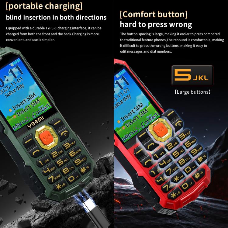 Téléphone robuste YEEMI Q5 4G pour seniors, batterie 16 800 mAh, écran 2,4 pouces, 21 touches, réseau 4G, lampe torche LED, double SIM