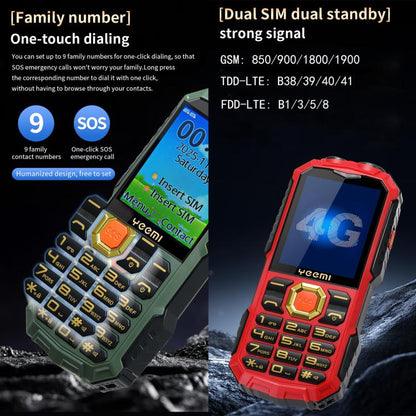 Téléphone robuste YEEMI Q5 4G pour seniors, batterie 16 800 mAh, écran 2,4 pouces, 21 touches, réseau 4G, lampe torche LED, double SIM