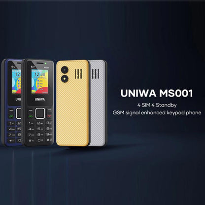Téléphone à clavier UNIWA MS001, écran Spreadtrum SC6531CA de 1,77 pouce, réseau : 2G, 4 SIM + 4 en veille, 21 touches, EU Plug, US Plug, UK Plug, AU Plug