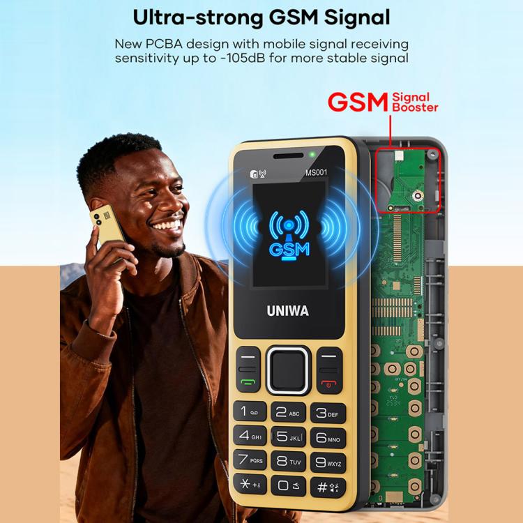 Téléphone à clavier UNIWA MS001, écran Spreadtrum SC6531CA de 1,77 pouce, réseau : 2G, 4 SIM + 4 en veille, 21 touches, EU Plug, US Plug, UK Plug, AU Plug
