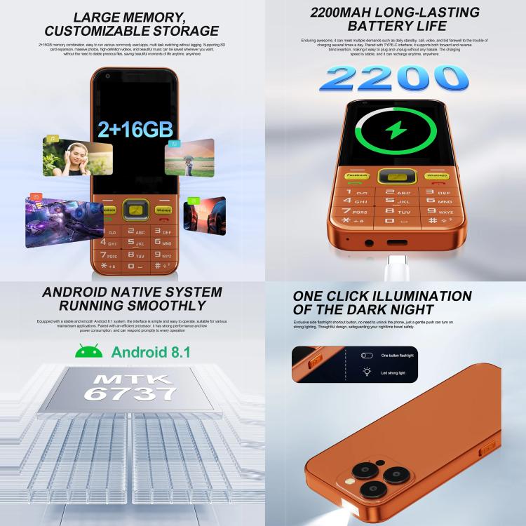 A001 / 16 MP, 2 Go + 16 Go, écran 2,8 pouces, Android 8.1, processeur quadricœur MTK6737, réseau 4G, double SIM