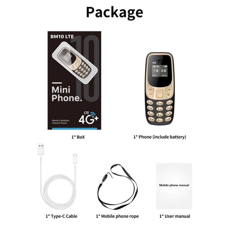Mini téléphone portable BM10 4G, kit mains libres Bluetooth 0,66 pouce, musique MP3, double SIM, réseau : 4G
