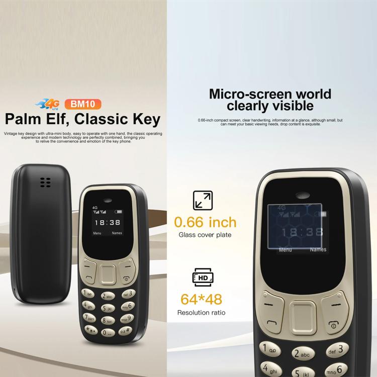 Mini téléphone portable BM10 4G, kit mains libres Bluetooth 0,66 pouce, musique MP3, double SIM, réseau : 4G