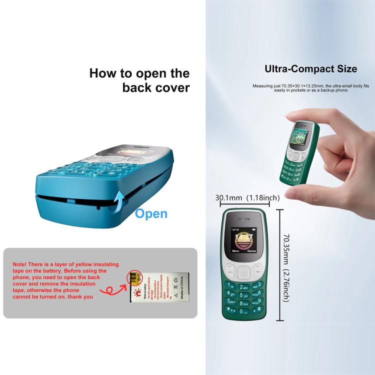 Mini téléphone portable BM80 2G, kit mains libres Bluetooth 0,85 pouce, modification de la voix, musique MP3, double SIM, réseau : 2G