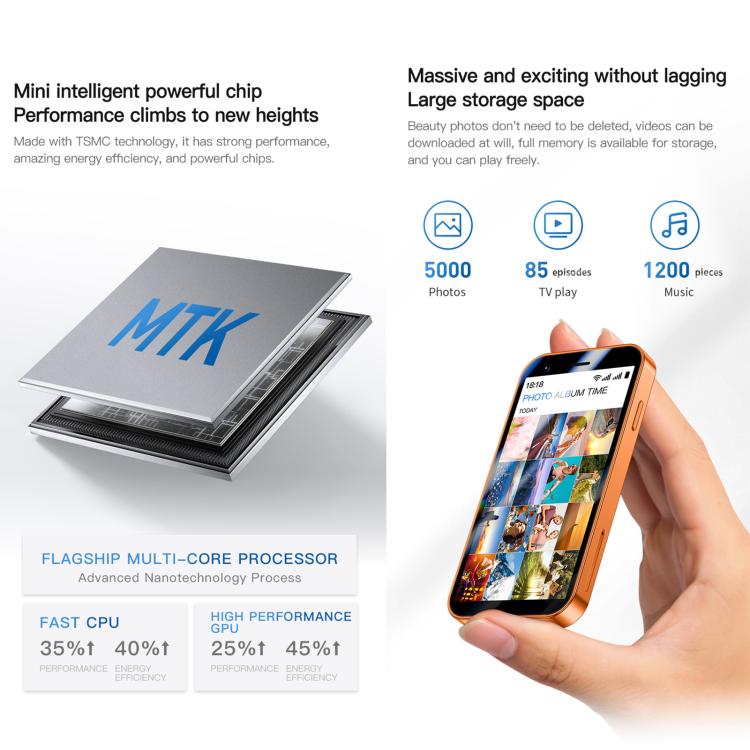 A17 mini, 2 Go + 16 Go, écran 3 pouces, Android 8.1, processeur quadricœur MTK6580, réseau 3G, double SIM