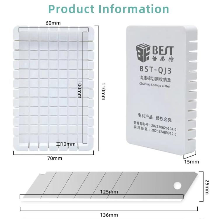 Boîte de rangement pour éponges de découpe Nano BEST BST-QJ3 avec 10 feuilles d'éponge, BEST BST-QJ3