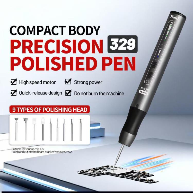 Stylo de polissage multifonction rechargeable Kaisi 329 avec 9 têtes de meulage, Kaisi 329