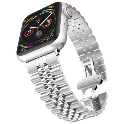 Bracelet de montre en acier de remplacement de cinq bahts en métal, For Apple Watch Ultra 49mm / Series 8&7 45mm / SE 2&6&SE&5&4 44mm / 3&2&1 42mm, For Apple Watch Series 8&7 41mm / SE 2&6&SE&5&4 40mm / 3&2&1 38mm