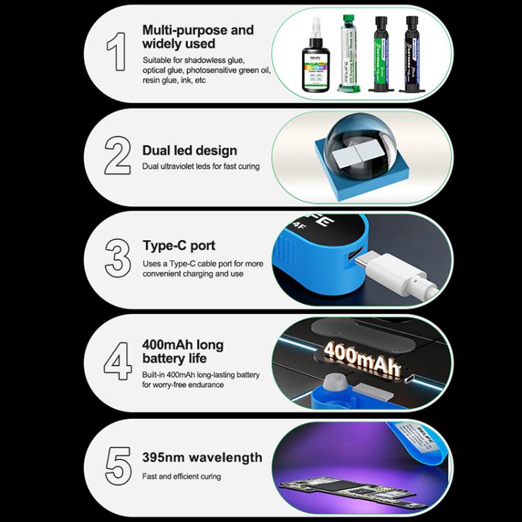 Lampe UV miniature rechargeable RELIFE RL-014F à double bande LED 395 nm