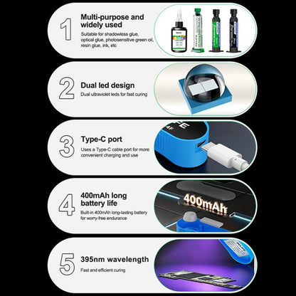 Lampe UV miniature rechargeable RELIFE RL-014F à double bande LED 395 nm