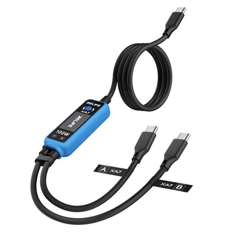 Câble de charge rapide RELIFE XA7 100 W Type-C avec affichage numérique 1 vers 2 pour iPhone/Android