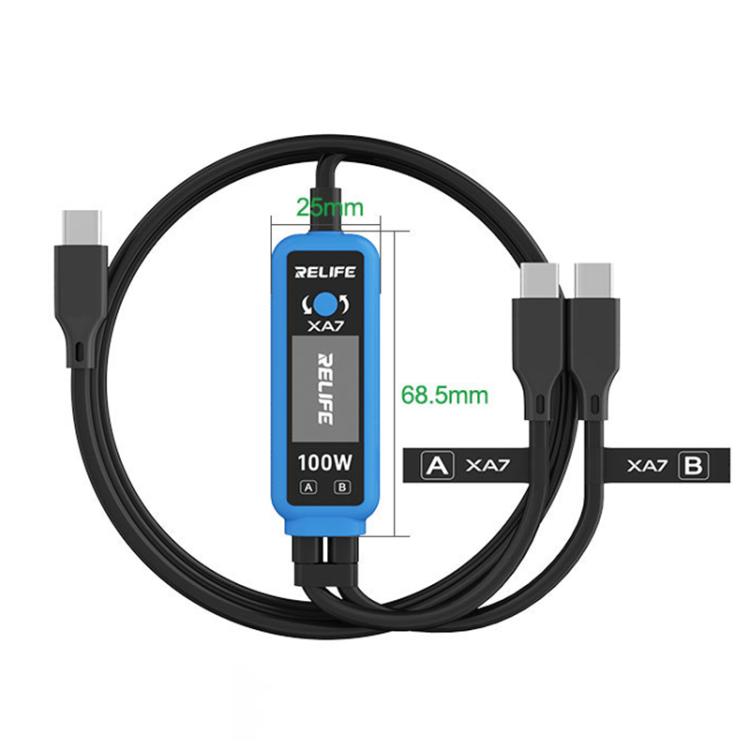 Câble de charge rapide RELIFE XA7 100 W Type-C avec affichage numérique 1 vers 2 pour iPhone/Android