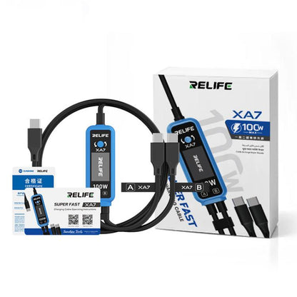 Câble de charge rapide RELIFE XA7 100 W Type-C avec affichage numérique 1 vers 2 pour iPhone/Android