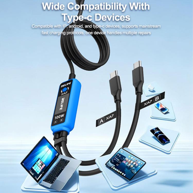 Câble de charge rapide RELIFE XA7 100 W Type-C avec affichage numérique 1 vers 2 pour iPhone/Android