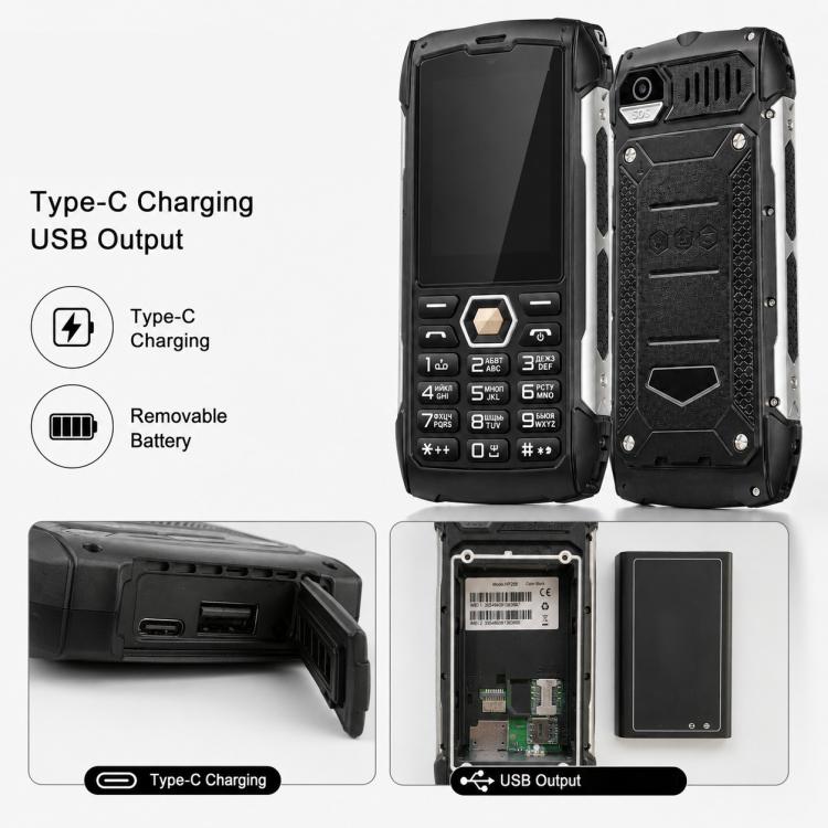 Téléphone durci HP288 IP68, écran 2,8 pouces, batterie 4000 mAh, réseau : 2G, Bluetooth, radio FM, SOS, lampe torche, clavier russe, EU Plug, US Plug, UK Plug, AU Plug