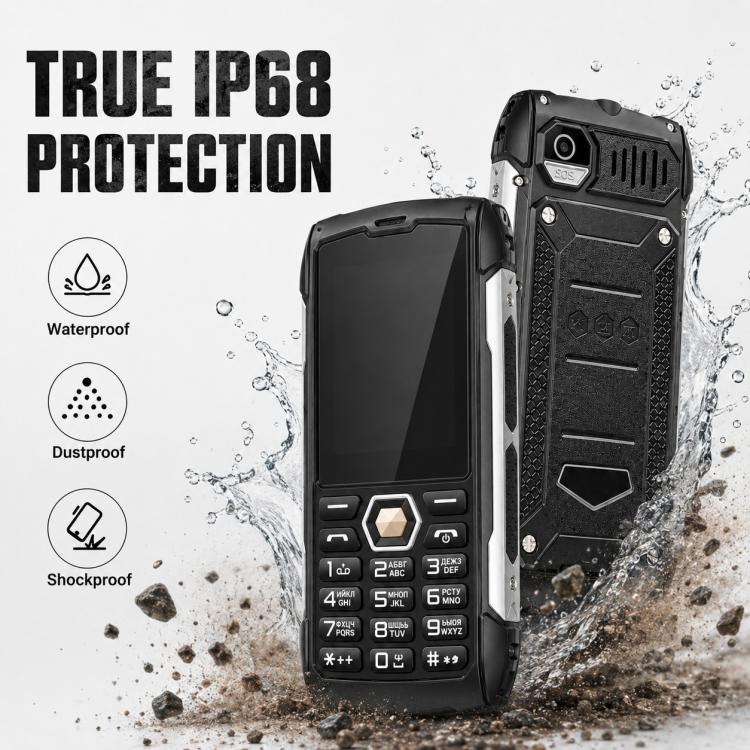 Téléphone durci HP288 IP68, écran 2,8 pouces, batterie 4000 mAh, réseau : 2G, Bluetooth, radio FM, SOS, lampe torche, clavier russe, EU Plug, US Plug, UK Plug, AU Plug