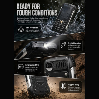 Téléphone durci HP288 IP68, écran 2,8 pouces, batterie 4000 mAh, réseau : 2G, Bluetooth, radio FM, SOS, lampe torche, clavier russe, EU Plug, US Plug, UK Plug, AU Plug