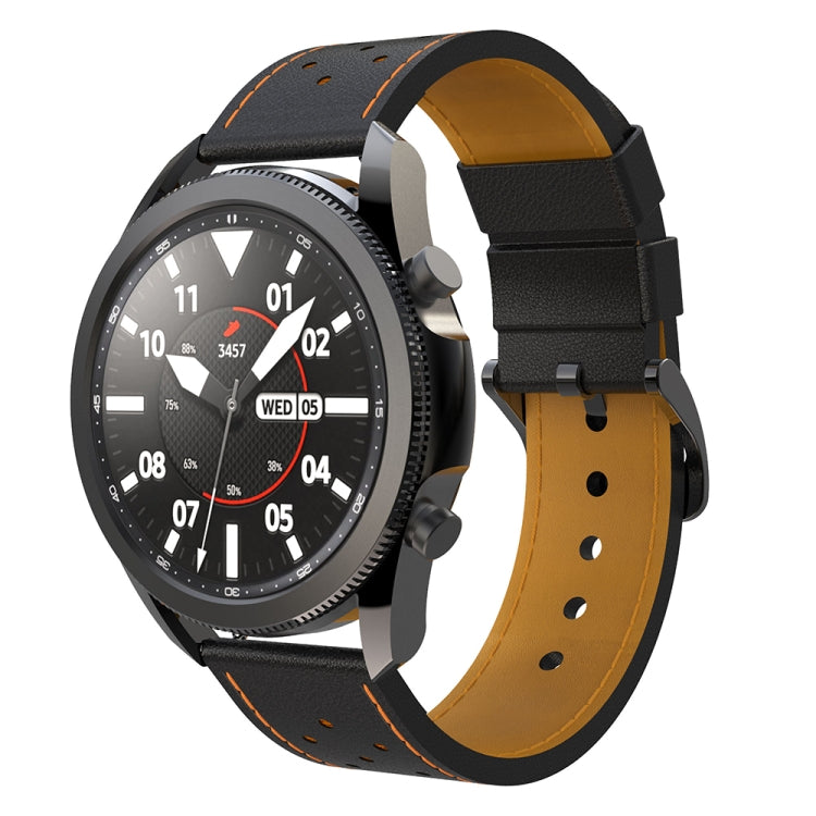 Pour Samsung Galaxy Watch 3 45mm ligne de trou rond bracelet de remplacement en cuir véritable bracelet de montre