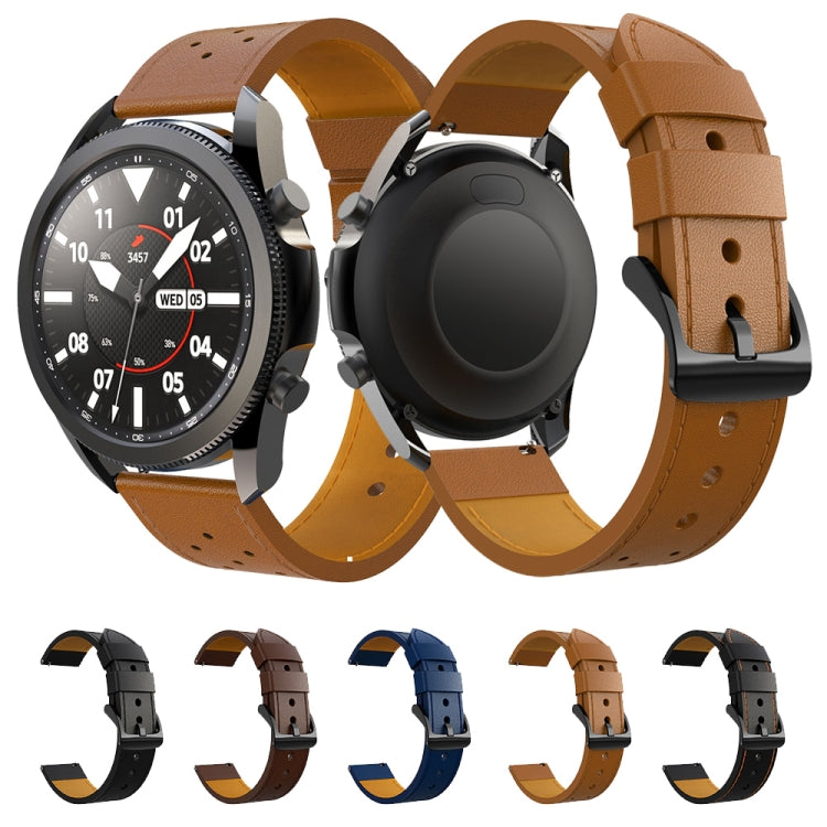 Pour Samsung Galaxy Watch 3 45mm ligne de trou rond bracelet de remplacement en cuir véritable bracelet de montre