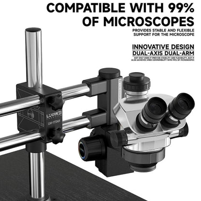 Support universel à double axe pivotant pour microscope Luowei LW-GK02 Titan, avec rotation à 360° et bras oscillant., LUOWEI LW-GK02