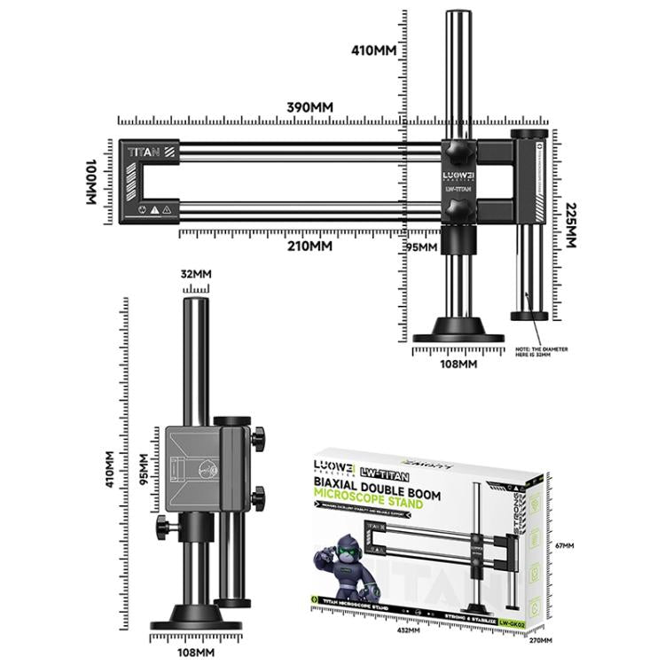 Support universel à double axe pivotant pour microscope Luowei LW-GK02 Titan, avec rotation à 360° et bras oscillant., LUOWEI LW-GK02